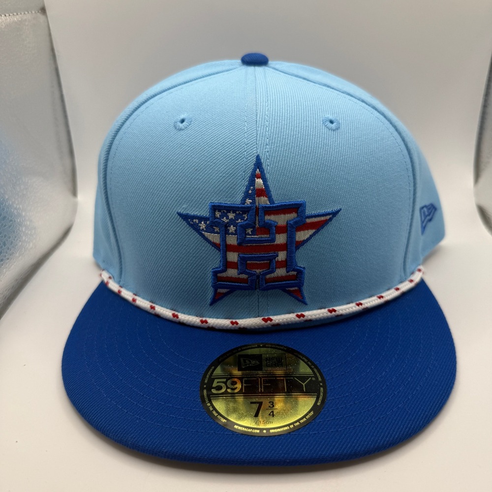 New Era 59FIFTY Houston Astros July 4th Stars Stripes Hat 7 3/4 Light Blue